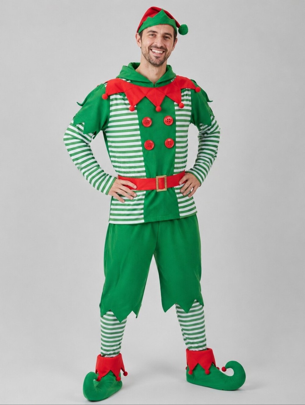 EraSpooky Santas Elf Helper Costume Adult L Christmas Shirt Pants Hat Shoes Belt